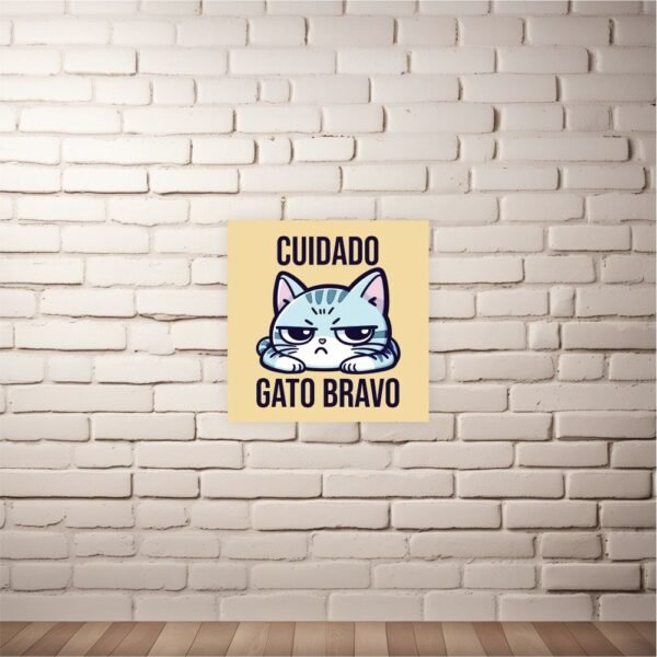Plaquinha em MDF - Cuidado Gato Bravo - Imagem 3